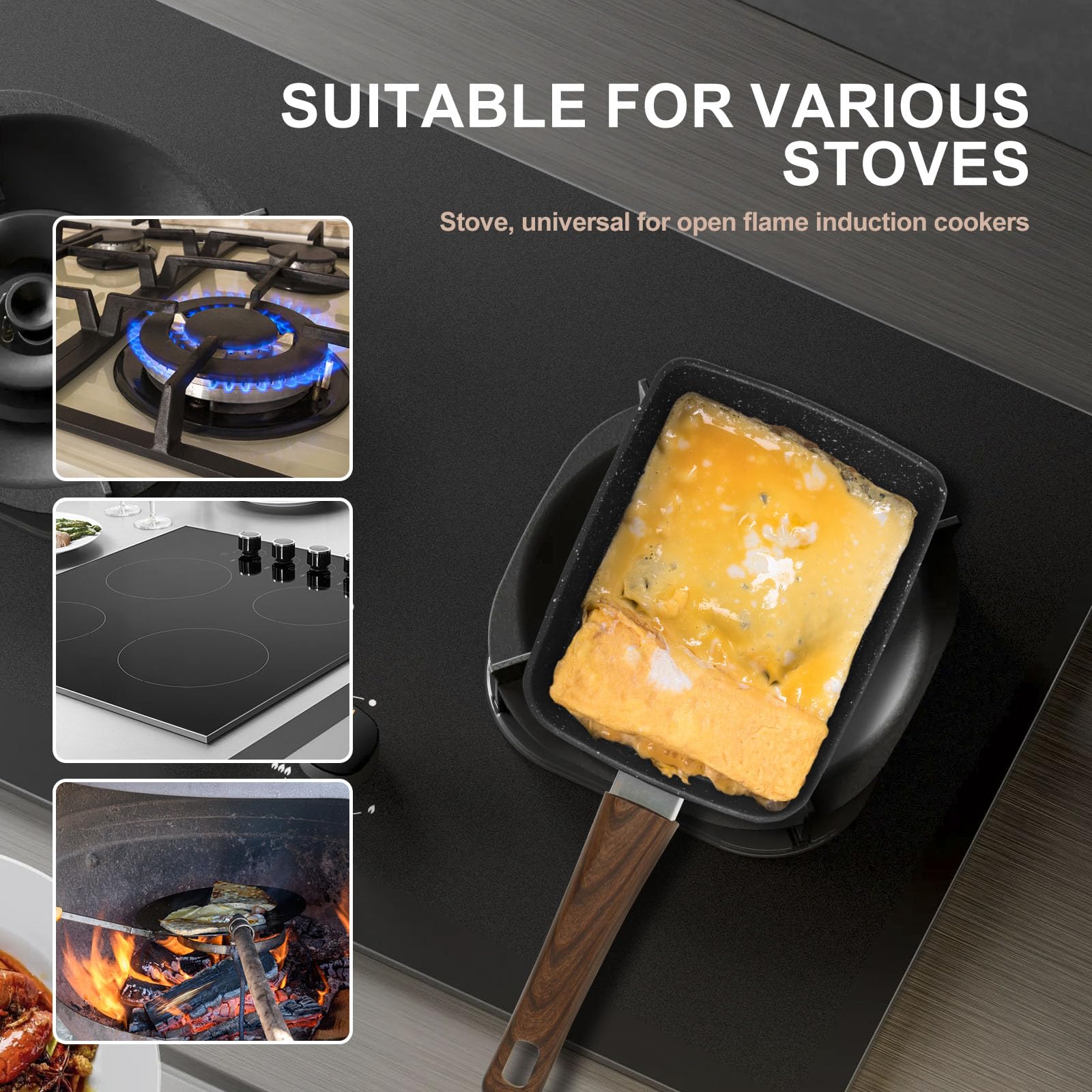 Tcwhniev Rectangle Tamagoyaki Pan Set Iron Nonstick Japanese